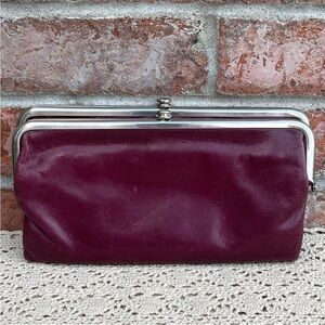 HOBO Lauren Double Frame Leather Clutch Wallet Folding Magnetic Logan Berry